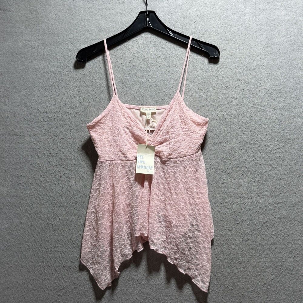 VTG 90’s Y2K Cami Top Women’s XL Pink Lace Babydoll Boho Dainty Fairy Sleeveless